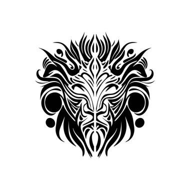 Siyah ve beyaz bir aslan içeren vektör logosu.
