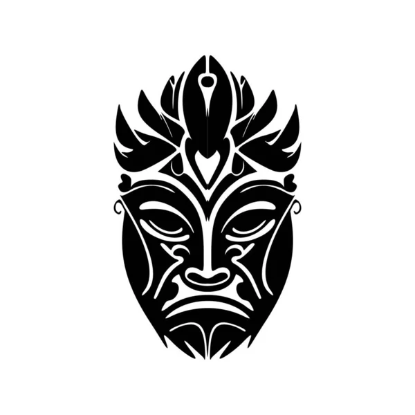 Dibujo Vectorial Máscara Dios Polinesio Blanco Negro Para Tatuaje — Vector de stock