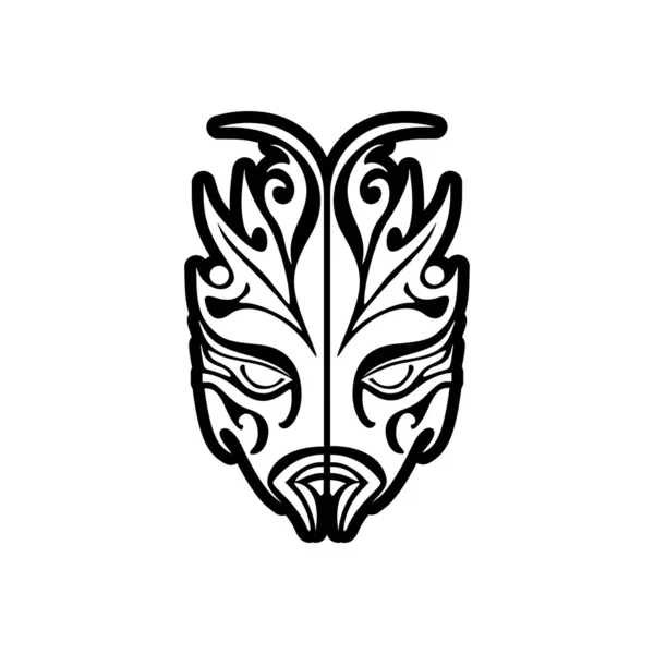 Vector Sketch Black White Polynesian God Mask Tattoo — Stock Vector