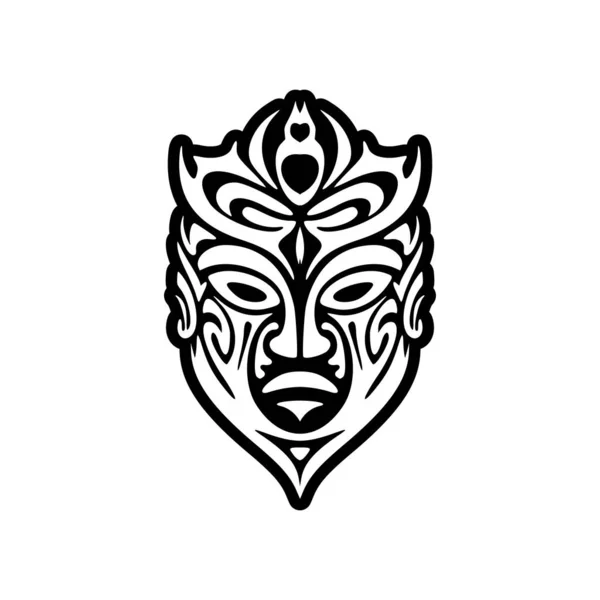 Dibujo Vectorial Del Tatuaje Una Máscara Dios Polinesia Blanco Negro — Vector de stock