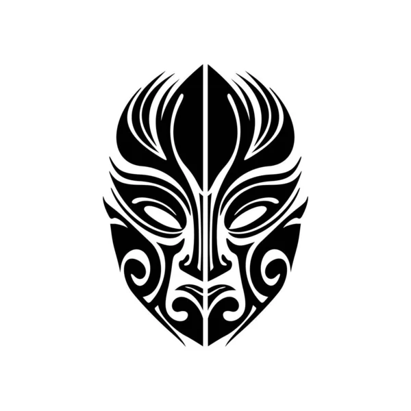 Dessin Vectoriel Tatouage Masque Dieu Polynésien Noir Blanc — Image vectorielle