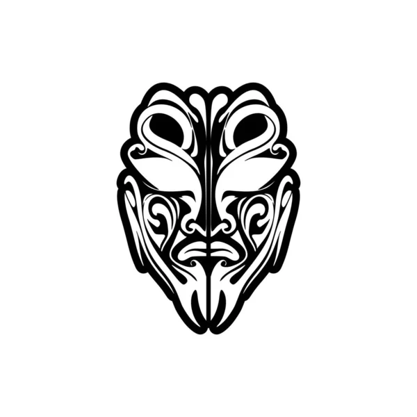 Tatouage Vectoriel Noir Blanc Croquis Masque Dieu Polynésien — Image vectorielle