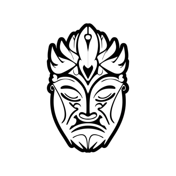 Croquis Vectoriel Tatouage Masque Dieu Polynésien Noir Blanc — Image vectorielle
