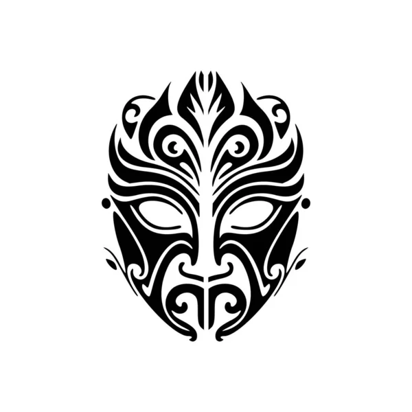 Tatouage Vectoriel Masque Dieu Polynésien Noir Blanc — Image vectorielle