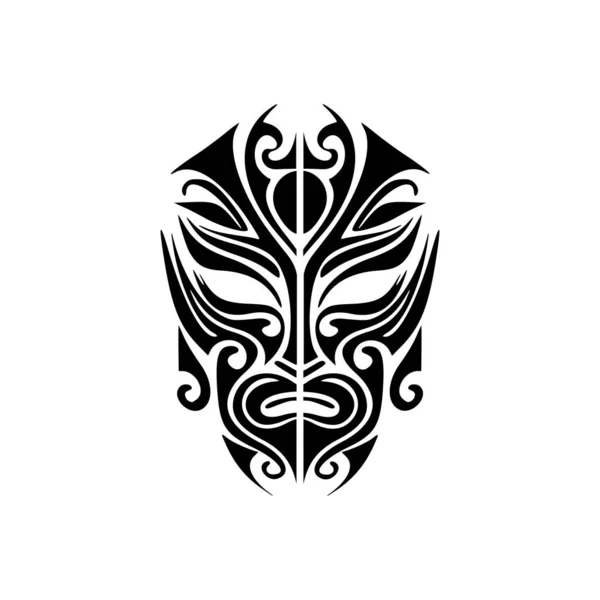 黒と白のポリネシアの神のマスクのベクトルタトゥースケッチ — ストックベクタ
