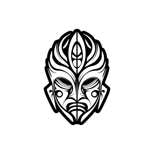 Vektor Tetoválás Vázlat Polinéziai Isten Maszk Fekete Fehér — Stock Vector