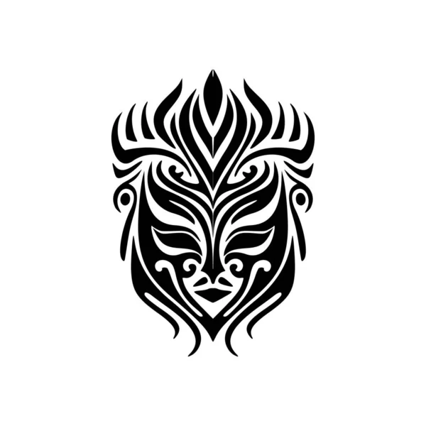 Dibujo Del Tatuaje Vectorial Una Máscara Dios Polinesia Blanco Negro — Vector de stock