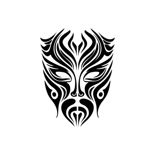 Vektor Tatuering Skiss Polynesisk Gud Mask Svart Och Vitt — Stock vektor
