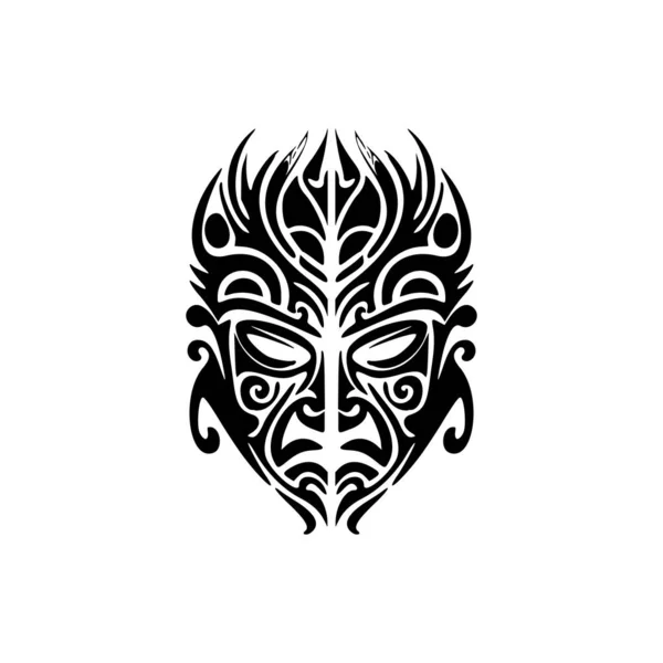 Dibujo Del Tatuaje Vectorial Máscara Dios Polinesia Con Colores Blanco — Vector de stock
