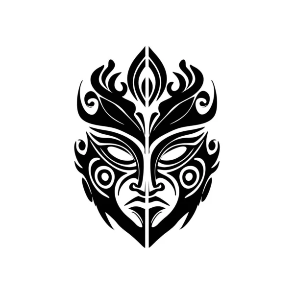 Tatuaje Vectorial Máscara Dios Polinesio Boceto Blanco Negro — Vector de stock