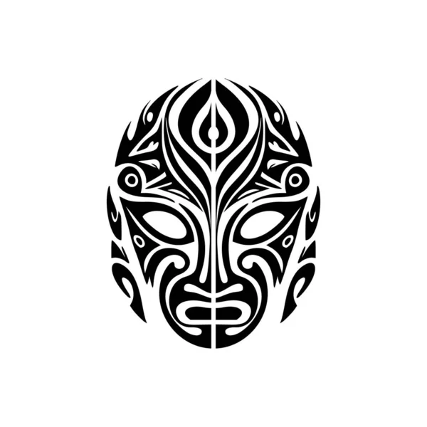 Tatouage Vectoriel Masque Divinité Polynésienne Noir Blanc — Image vectorielle