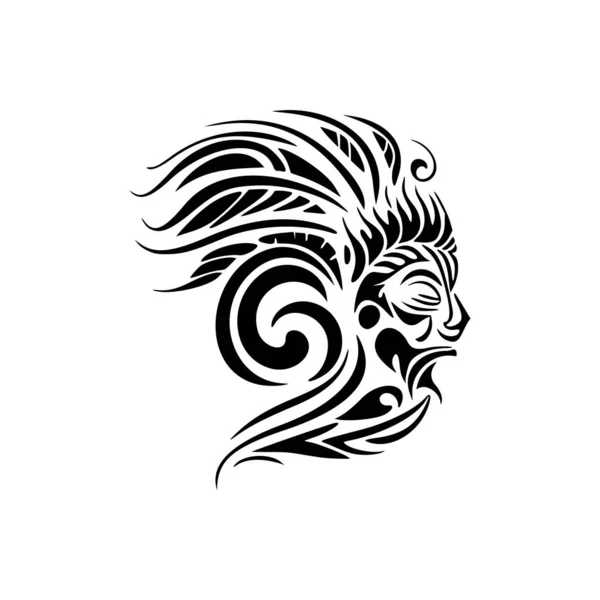 黑白相间的波利尼西亚神面具的矢量纹身草图 — 图库矢量图片
