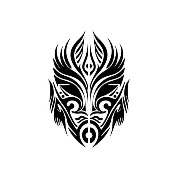 Esboço Vetorial Uma Máscara Deus Polinésia Estilo Tatuagem Preto Branco — Vetor de Stock