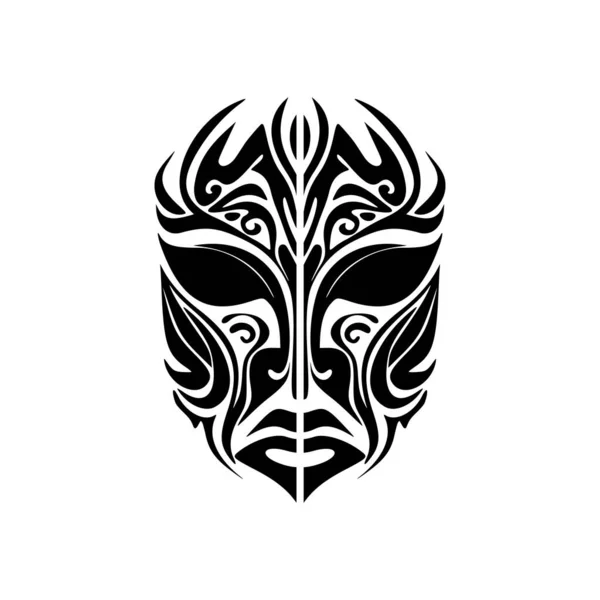 Dibujo Vectorial Tatuaje Máscara Dios Polinesio Blanco Negro — Vector de stock