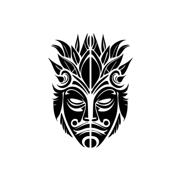Vektor Tatuering Skiss Svart Och Vit Polynesiska Gud Mask — Stock vektor