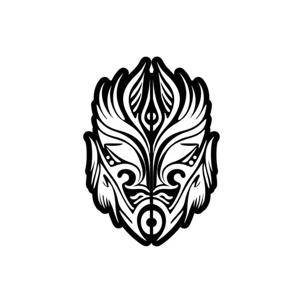 Vector Tatoeage Schets Van Een Polynesische God Masker Zwart Wit — Stockvector
