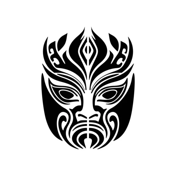Tatouage Vectoriel Masque Dieu Polynésien Monochrome — Image vectorielle