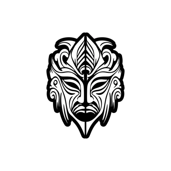 Tatuaje Vectorial Una Máscara Dios Polinesia Blanco Negro — Vector de stock