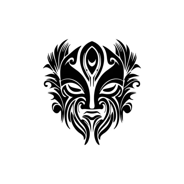 Vektor Vázlat Egy Polinéziai Isten Maszk Fekete Fehér — Stock Vector