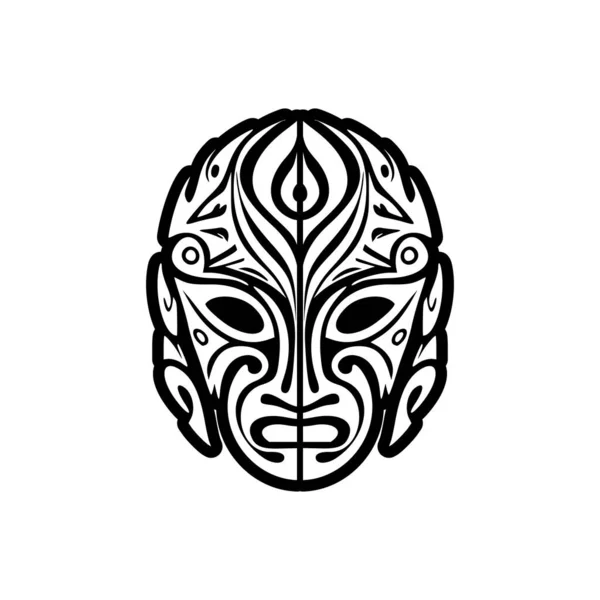 Vector Boceto Tatuaje Blanco Negro Una Máscara Dios Polinesia — Vector de stock