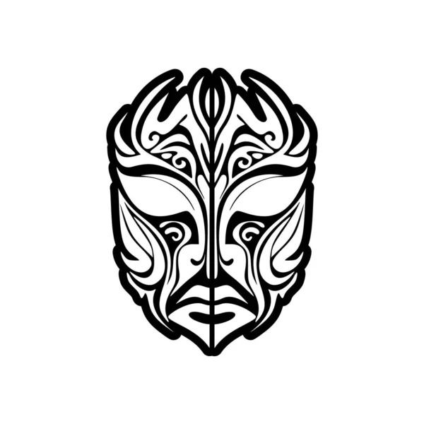 Dibujo Del Tatuaje Vectorial Una Máscara Blanco Negro Dios Polinesio — Vector de stock