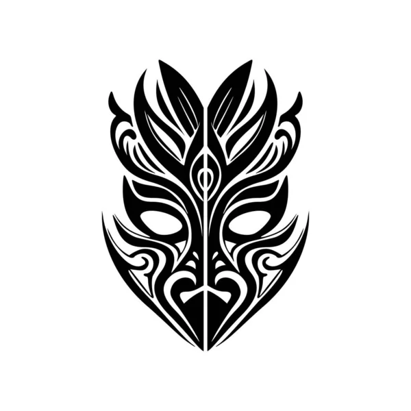 Wektor Szkic Czarno Białego Polinezyjskiego Maski Boga Tatuaż — Wektor stockowy