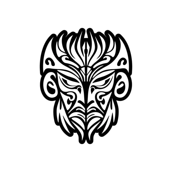 Szkic Wektorowy Czarno Białego Polinezyjskiego Maski Boga Tatuaż — Wektor stockowy