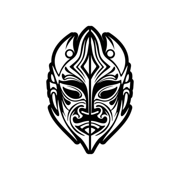 Tatuaje Vectorial Una Máscara Dios Polinesia Blanco Negro — Vector de stock