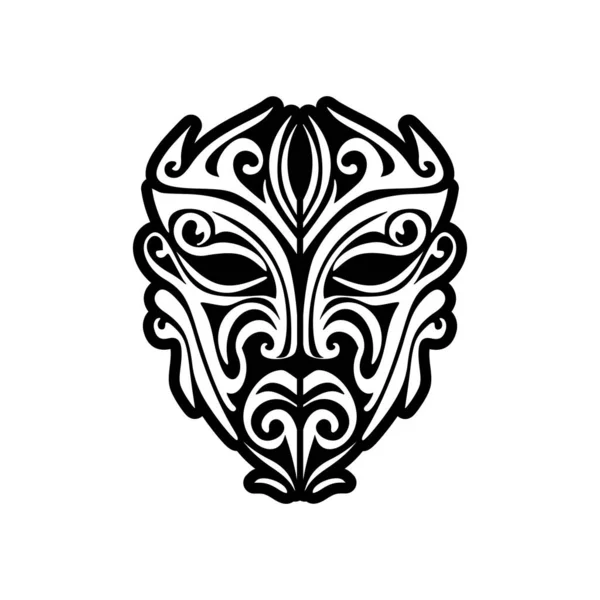 Croquis Vectoriel Masque Dieu Polynésien Style Tatouage Bandw — Image vectorielle