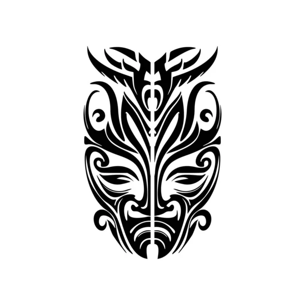 Tatuaggio Vettoriale Bianco Nero Una Maschera Divina Polinesiana — Vettoriale Stock