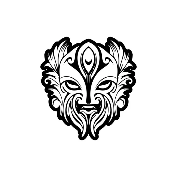 Векторный Эскиз Черно Белой Полинезийской Маски Бога — стоковый вектор