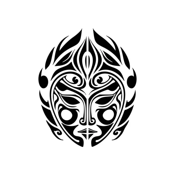 Croquis Vectoriel Tatouage Masque Dieu Polynésien Noir Blanc — Image vectorielle