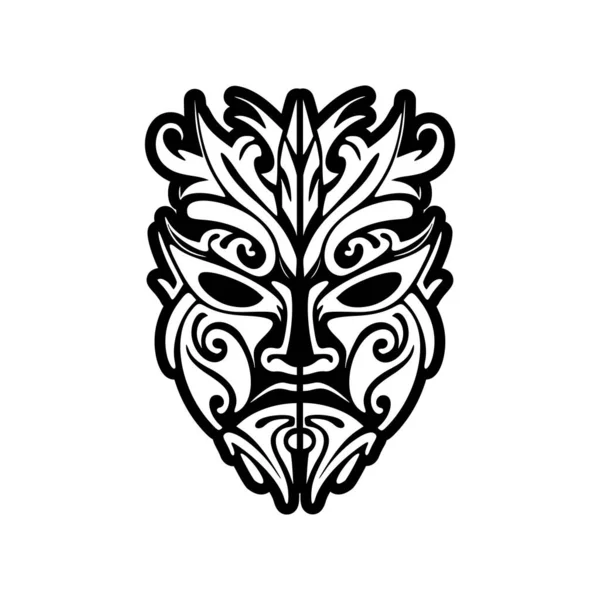 Desenho Tatuagem Vetorial Máscara Deus Polinésia Preto Branco — Vetor de Stock