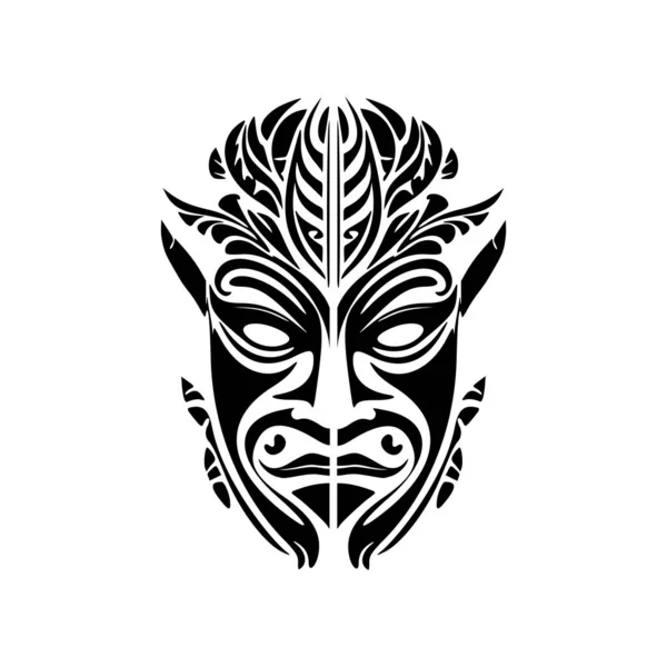 Tatouage Vectoriel Croquis Masque Dieu Polynésien Noir Blanc — Image vectorielle