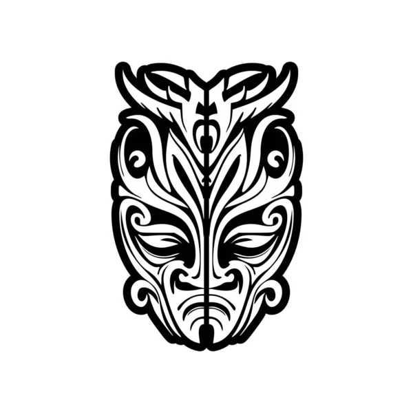 Tatouage Vectoriel Masque Dieu Polynésien Noir Blanc — Image vectorielle