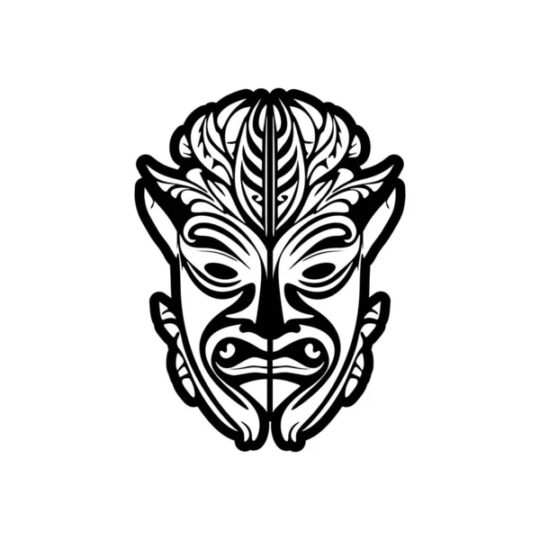 一种波利尼西亚神面具的矢量纹身草图 黑白相间 — 图库矢量图片