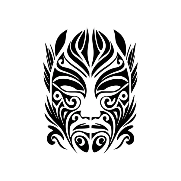 Tatuaje Vectorial Máscara Dios Polinesio Blanco Negro — Vector de stock