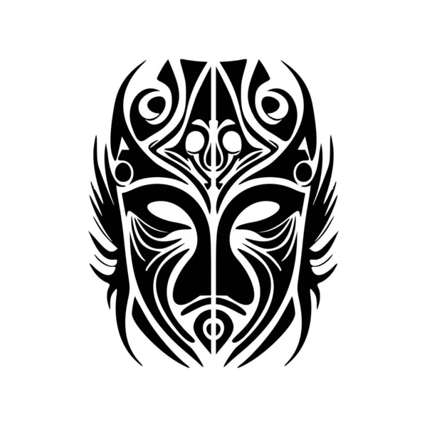 Tatouage Vectoriel Croquis Masque Dieu Polynésien Noir Blanc — Image vectorielle