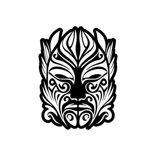 Vektorový Náčrt Černobílého Tetování Polynéské Masky Boha — Stockový vektor