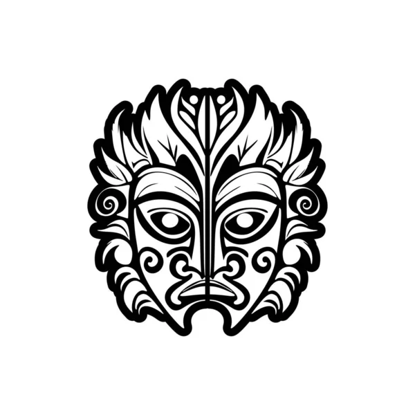 Croquis Masque Dieu Polynésien Dans Style Tatouage Vectoriel Noir Blanc — Image vectorielle