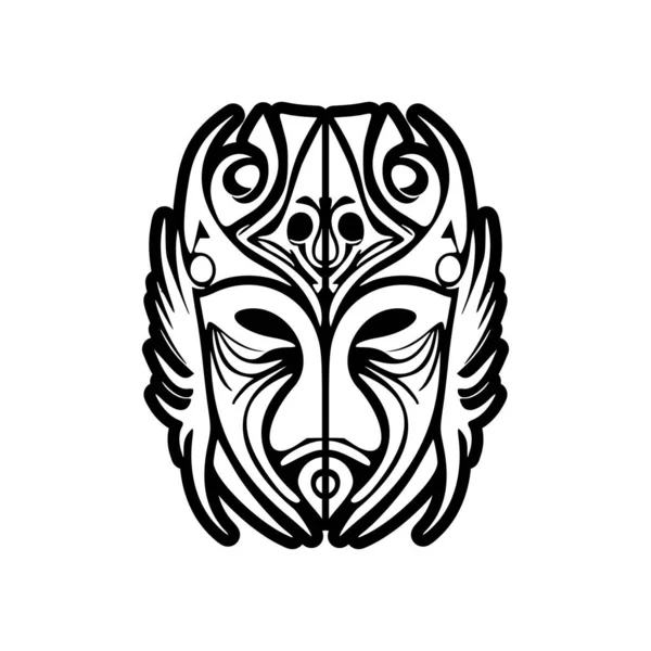 Tatouage Monochrome Vectoriel Illustration Masque Dieu Polynésien — Image vectorielle