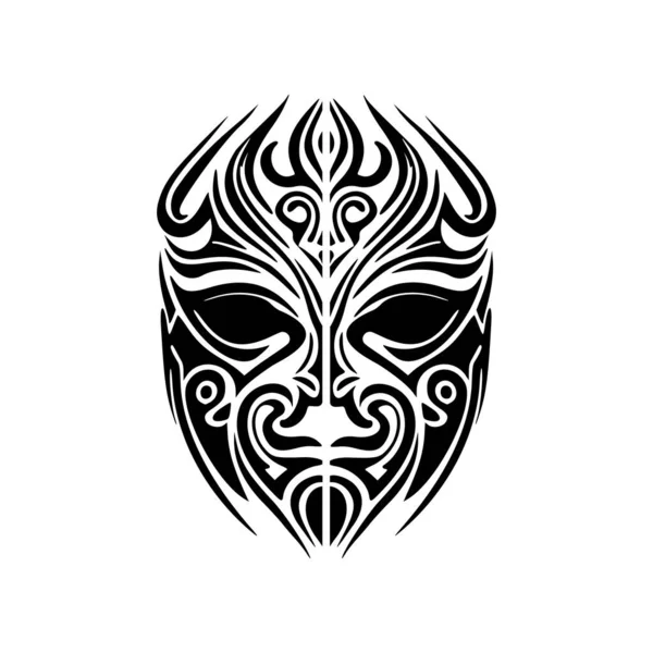 Tatouage Vectoriel Noir Blanc Croquis Masque Dieu Polynésien — Image vectorielle