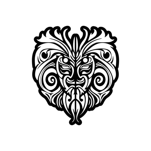 Wektor Tatuaż Szkic Czarno Biały Polinezyjski Bóg Maska — Wektor stockowy