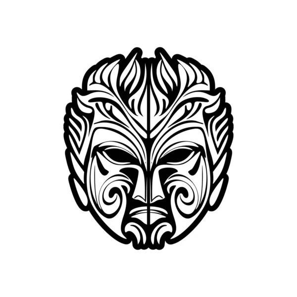 Vektor Tatuering Skiss Svart Och Vit Polynesiska Gud Mask — Stock vektor