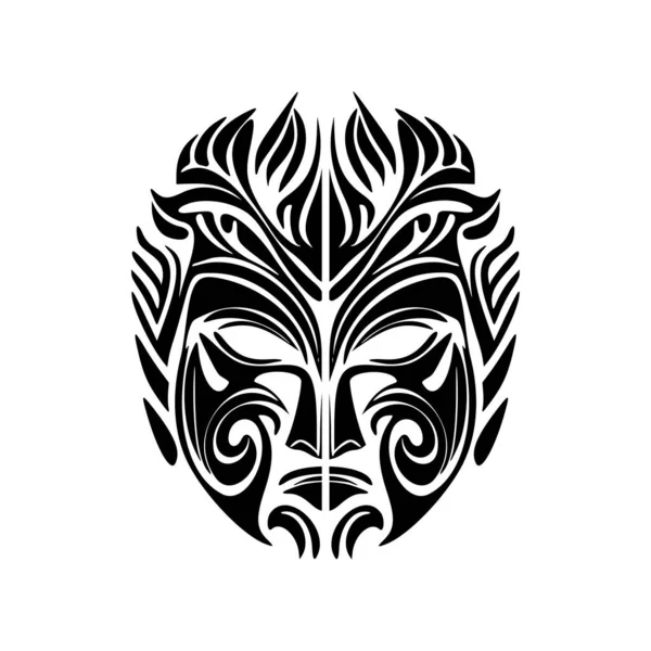 Vektorskizze Einer Schwarz Weißen Tätowierung Einer Polynesischen Göttermaske — Stockvektor