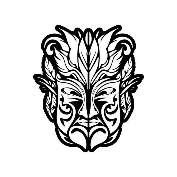 Boceto Vectorial Tatuaje Máscara Dios Polinesio Blanco Negro — Vector de stock
