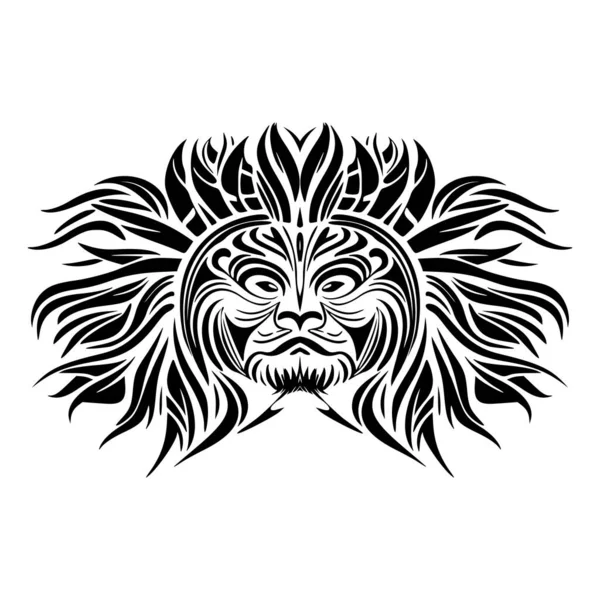 波利尼西亚神面具的矢量纹身草图 黑人和白人 — 图库矢量图片