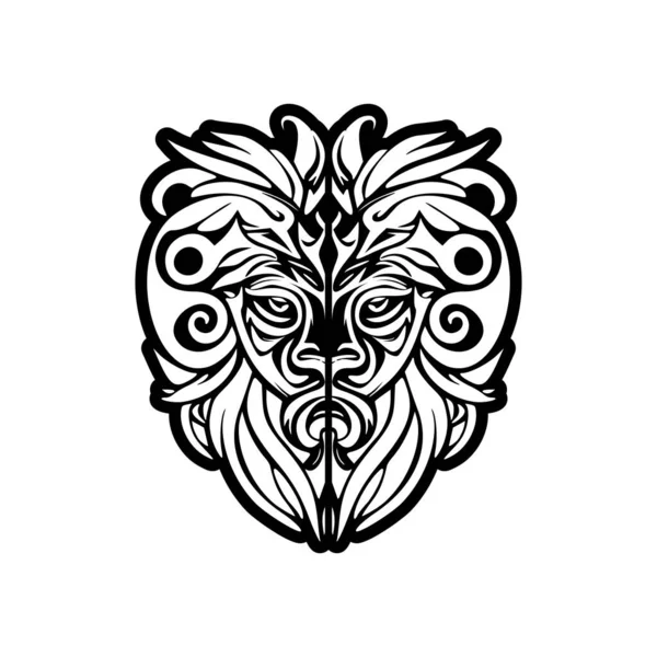 Vector Tattoo Sketch Black White Polynesian God Mask — Stock Vector