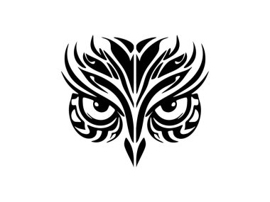 Polinezya tasarımlı siyah beyaz baykuş dövmesi..