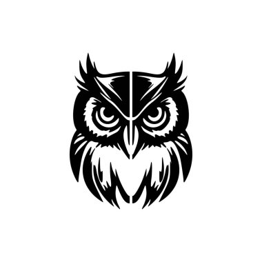 Siyah beyaz bir baykuş logosu, basit bir vektör tasarımlı..